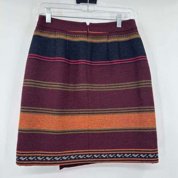 Loft Southwestern Blanket Faux Wrap Skirt Fringe Red Striped Cotton Womens Sz 2 - Picture 10 of 12